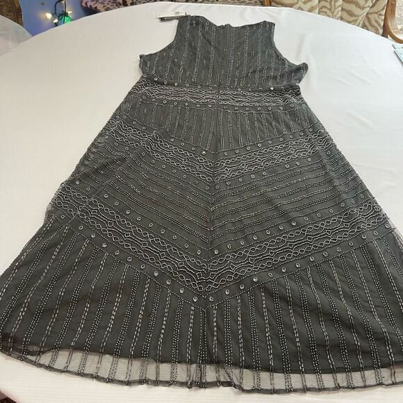 NWT Lauren Ralph Lauren Black Label Grey Beaded Embellished Dress Size 14 New - Picture 7 of 9